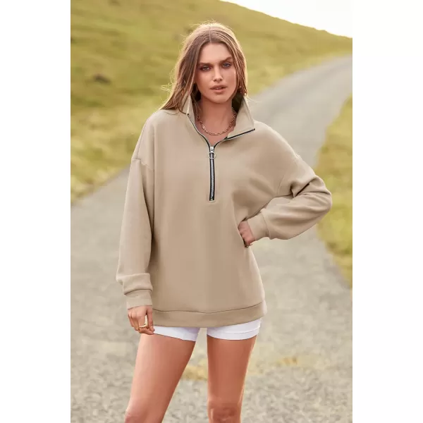 PRETTYGARDEN Womens Causal 14 Zip Pullover Long Sleeve Collar Sweatshirts Solid Activewear Running JacketApricot
