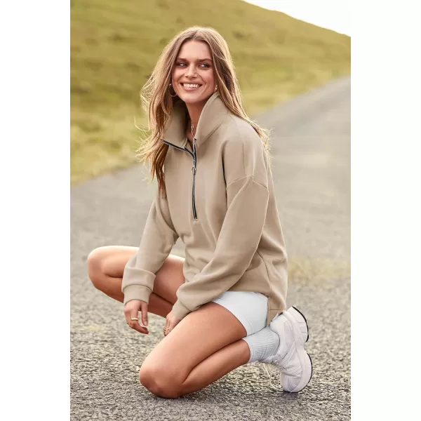 PRETTYGARDEN Womens Causal 14 Zip Pullover Long Sleeve Collar Sweatshirts Solid Activewear Running JacketApricot
