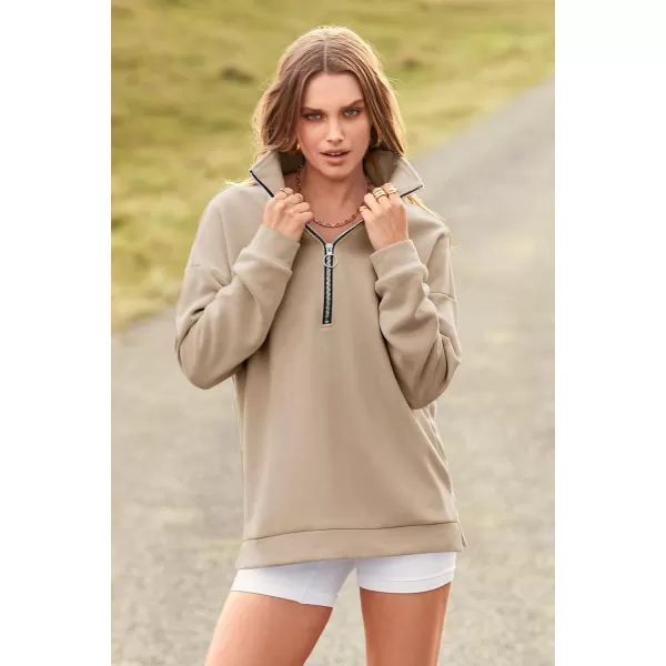 PRETTYGARDEN Womens Causal 14 Zip Pullover Long Sleeve Collar Sweatshirts Solid Activewear Running JacketApricot