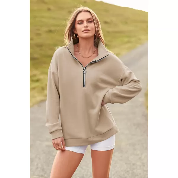 PRETTYGARDEN Womens Causal 14 Zip Pullover Long Sleeve Collar Sweatshirts Solid Activewear Running JacketApricot