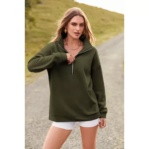 PRETTYGARDEN Womens Causal 14 Zip Pullover Long Sleeve Collar Sweatshirts Solid Activewear Running JacketArmy Green