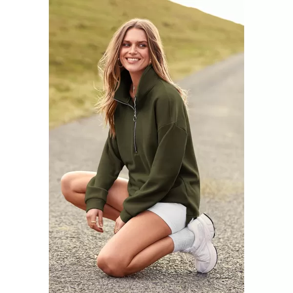 PRETTYGARDEN Womens Causal 14 Zip Pullover Long Sleeve Collar Sweatshirts Solid Activewear Running JacketArmy Green