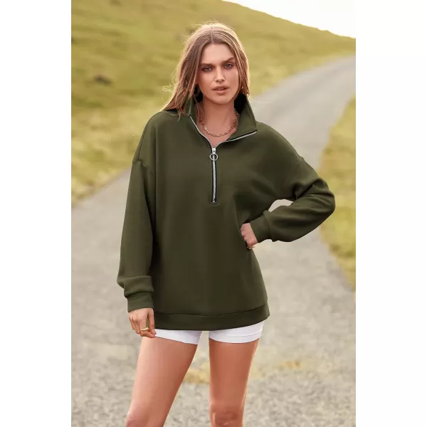 PRETTYGARDEN Womens Causal 14 Zip Pullover Long Sleeve Collar Sweatshirts Solid Activewear Running JacketArmy Green