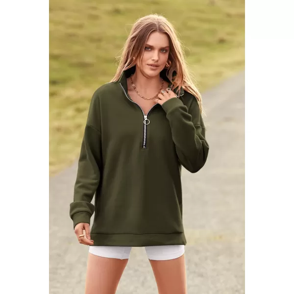 PRETTYGARDEN Womens Causal 14 Zip Pullover Long Sleeve Collar Sweatshirts Solid Activewear Running JacketArmy Green