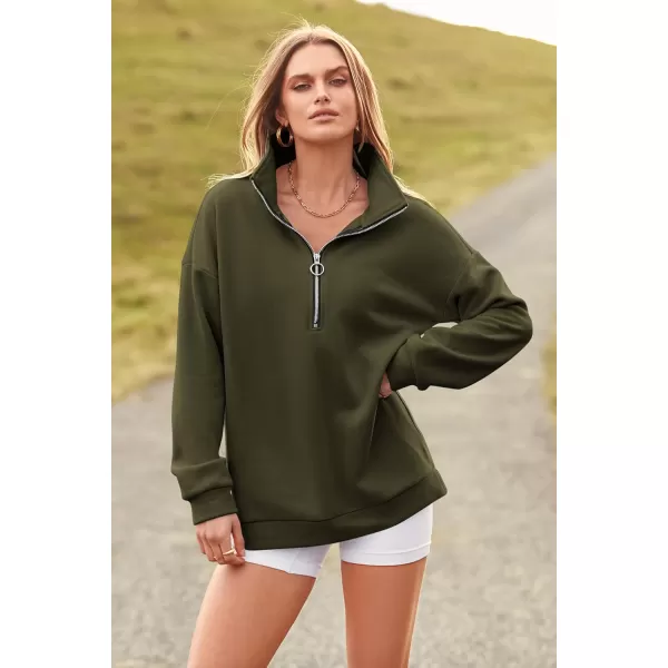 PRETTYGARDEN Womens Causal 14 Zip Pullover Long Sleeve Collar Sweatshirts Solid Activewear Running JacketArmy Green