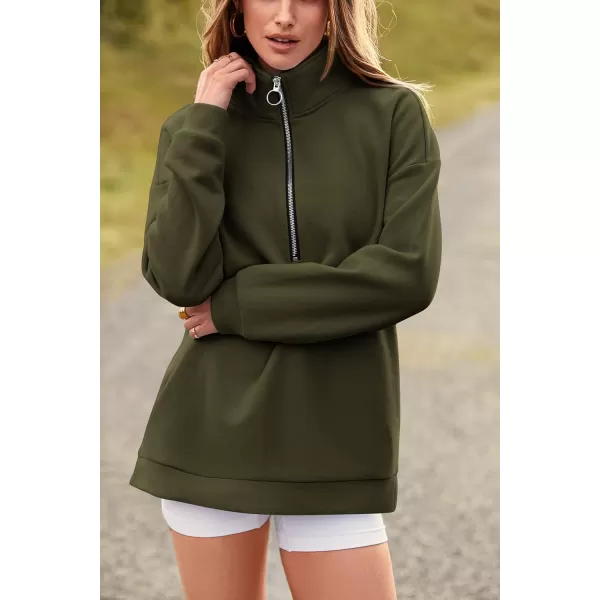 PRETTYGARDEN Womens Causal 14 Zip Pullover Long Sleeve Collar Sweatshirts Solid Activewear Running JacketArmy Green