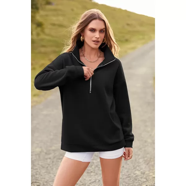 PRETTYGARDEN Womens Causal 14 Zip Pullover Long Sleeve Collar Sweatshirts Solid Activewear Running JacketBlack