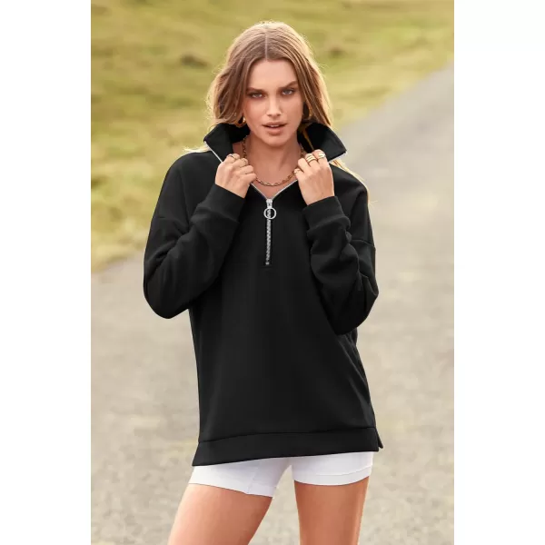 PRETTYGARDEN Womens Causal 14 Zip Pullover Long Sleeve Collar Sweatshirts Solid Activewear Running JacketBlack
