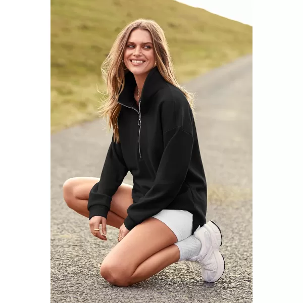 PRETTYGARDEN Womens Causal 14 Zip Pullover Long Sleeve Collar Sweatshirts Solid Activewear Running JacketBlack