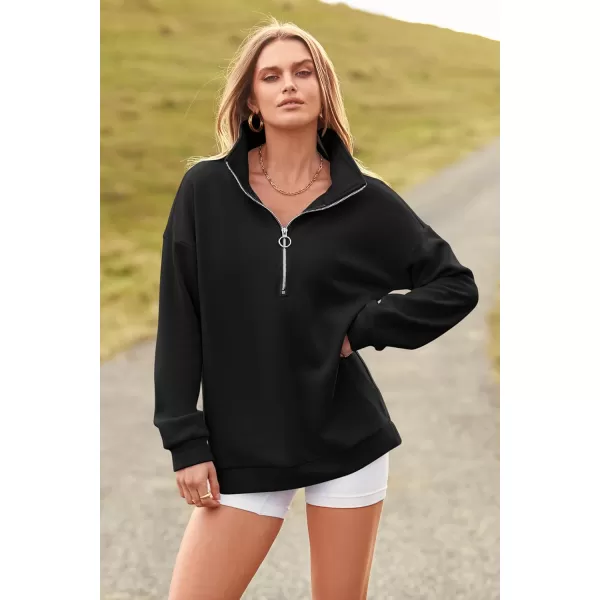 PRETTYGARDEN Womens Causal 14 Zip Pullover Long Sleeve Collar Sweatshirts Solid Activewear Running JacketBlack