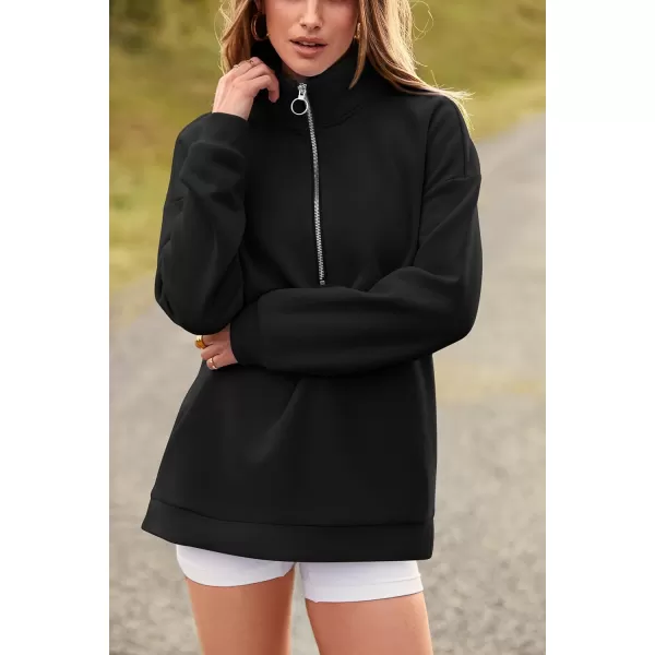 PRETTYGARDEN Womens Causal 14 Zip Pullover Long Sleeve Collar Sweatshirts Solid Activewear Running JacketBlack