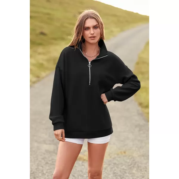 PRETTYGARDEN Womens Causal 14 Zip Pullover Long Sleeve Collar Sweatshirts Solid Activewear Running JacketBlack