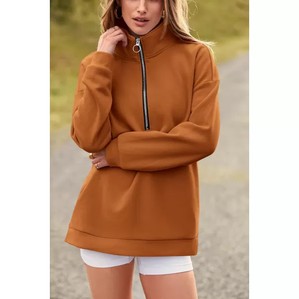 PRETTYGARDEN Womens Causal 14 Zip Pullover Long Sleeve Collar Sweatshirts Solid Activewear Running JacketBrown
