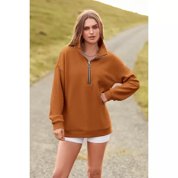 PRETTYGARDEN Womens Causal 14 Zip Pullover Long Sleeve Collar Sweatshirts Solid Activewear Running JacketBrown