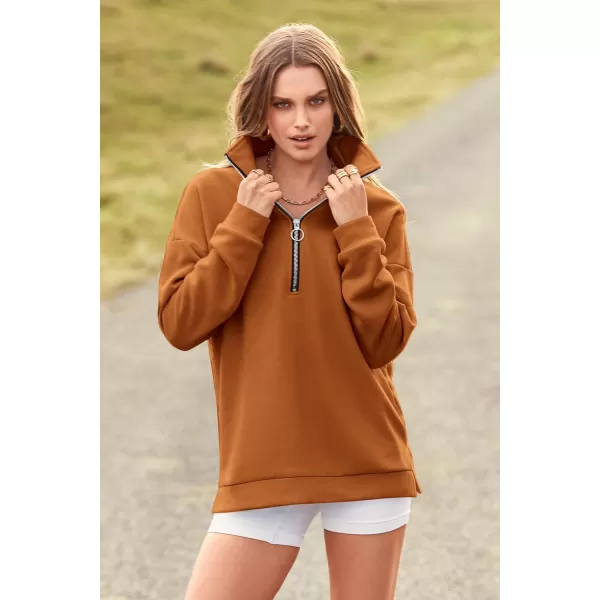PRETTYGARDEN Womens Causal 14 Zip Pullover Long Sleeve Collar Sweatshirts Solid Activewear Running JacketBrown