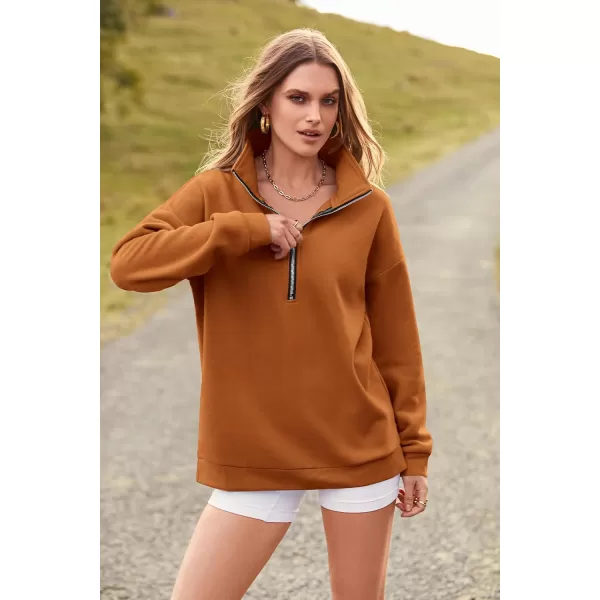 PRETTYGARDEN Womens Causal 14 Zip Pullover Long Sleeve Collar Sweatshirts Solid Activewear Running JacketBrown