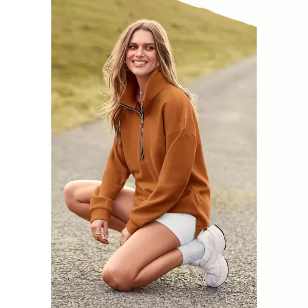 PRETTYGARDEN Womens Causal 14 Zip Pullover Long Sleeve Collar Sweatshirts Solid Activewear Running JacketBrown