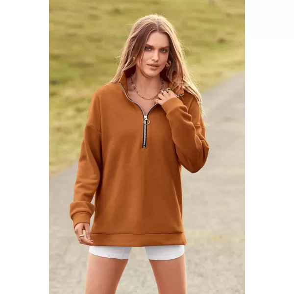 PRETTYGARDEN Womens Causal 14 Zip Pullover Long Sleeve Collar Sweatshirts Solid Activewear Running JacketBrown