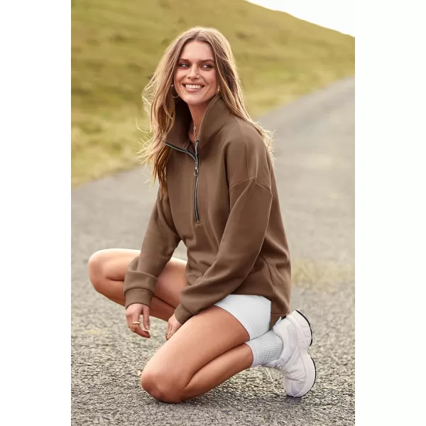 PRETTYGARDEN Womens Causal 14 Zip Pullover Long Sleeve Collar Sweatshirts Solid Activewear Running JacketCoffee