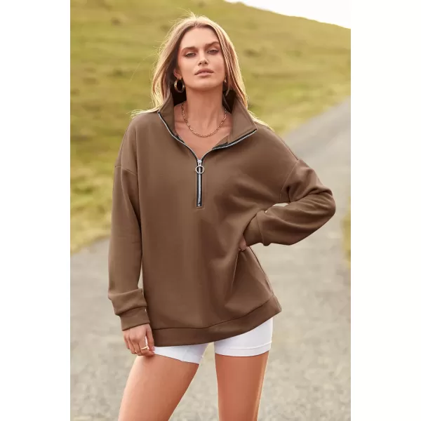 PRETTYGARDEN Womens Causal 14 Zip Pullover Long Sleeve Collar Sweatshirts Solid Activewear Running JacketCoffee