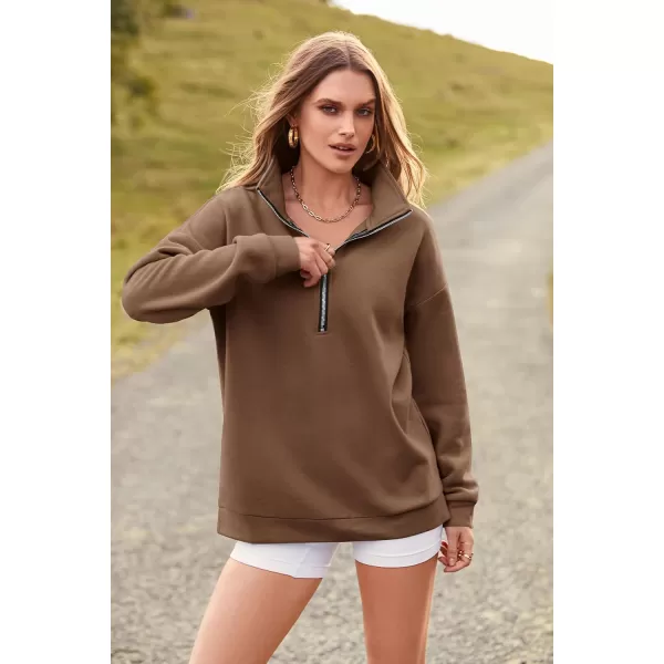 PRETTYGARDEN Womens Causal 14 Zip Pullover Long Sleeve Collar Sweatshirts Solid Activewear Running JacketCoffee