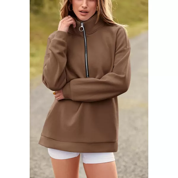 PRETTYGARDEN Womens Causal 14 Zip Pullover Long Sleeve Collar Sweatshirts Solid Activewear Running JacketCoffee