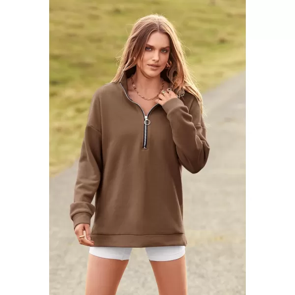 PRETTYGARDEN Womens Causal 14 Zip Pullover Long Sleeve Collar Sweatshirts Solid Activewear Running JacketCoffee