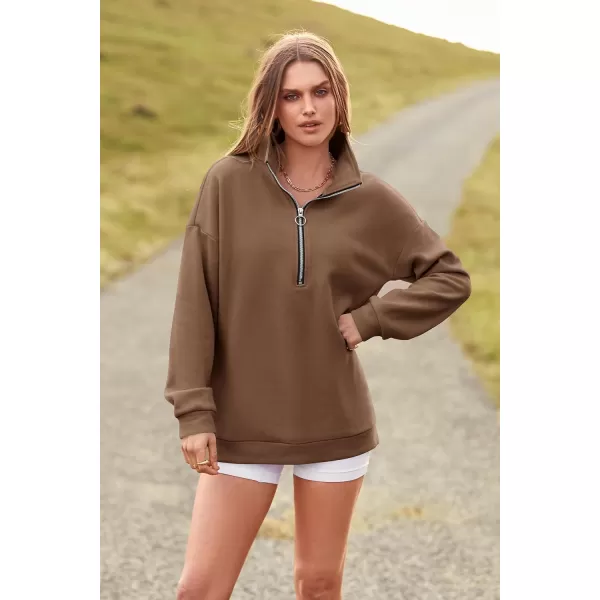PRETTYGARDEN Womens Causal 14 Zip Pullover Long Sleeve Collar Sweatshirts Solid Activewear Running JacketCoffee
