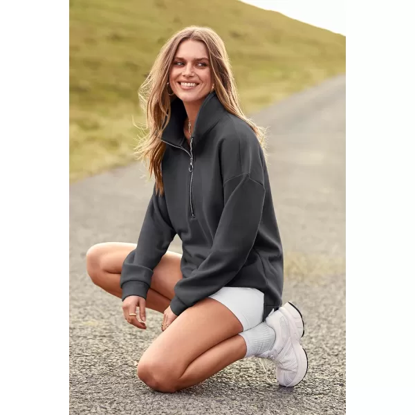 PRETTYGARDEN Womens Causal 14 Zip Pullover Long Sleeve Collar Sweatshirts Solid Activewear Running JacketDark Grey