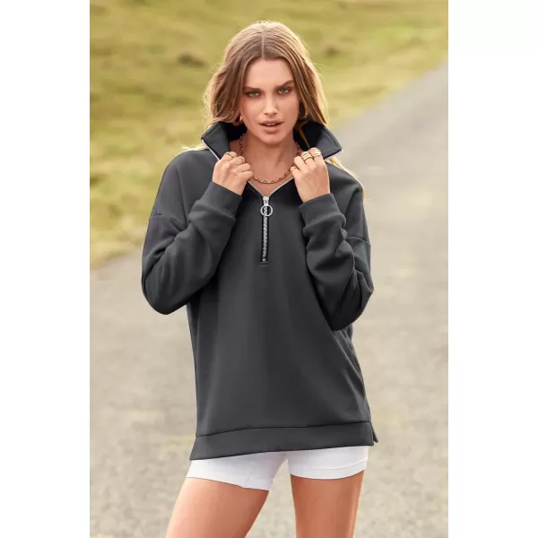 PRETTYGARDEN Womens Causal 14 Zip Pullover Long Sleeve Collar Sweatshirts Solid Activewear Running JacketDark Grey