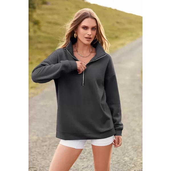 PRETTYGARDEN Womens Causal 14 Zip Pullover Long Sleeve Collar Sweatshirts Solid Activewear Running JacketDark Grey