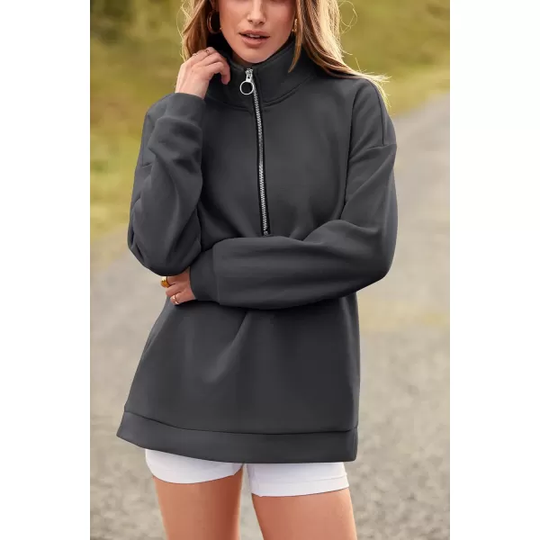 PRETTYGARDEN Womens Causal 14 Zip Pullover Long Sleeve Collar Sweatshirts Solid Activewear Running JacketDark Grey