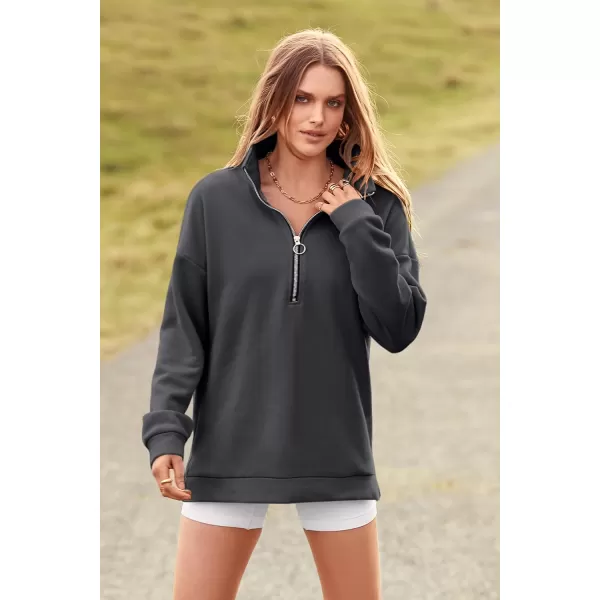 PRETTYGARDEN Womens Causal 14 Zip Pullover Long Sleeve Collar Sweatshirts Solid Activewear Running JacketDark Grey