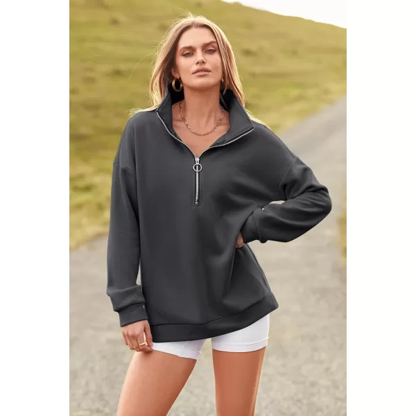 PRETTYGARDEN Womens Causal 14 Zip Pullover Long Sleeve Collar Sweatshirts Solid Activewear Running JacketDark Grey