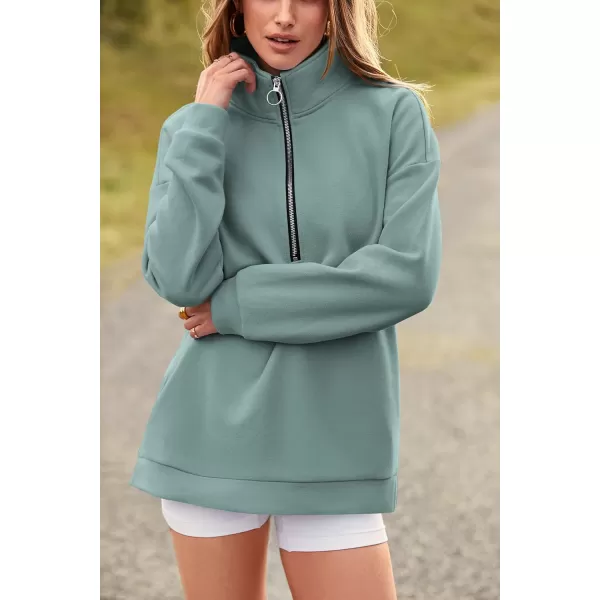 PRETTYGARDEN Womens Causal 14 Zip Pullover Long Sleeve Collar Sweatshirts Solid Activewear Running JacketGreen