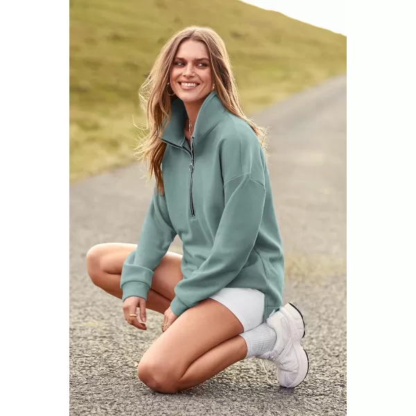 PRETTYGARDEN Womens Causal 14 Zip Pullover Long Sleeve Collar Sweatshirts Solid Activewear Running JacketGreen