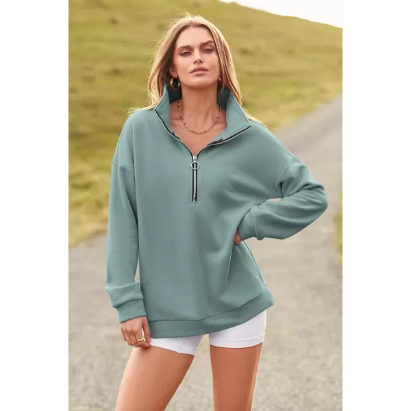 PRETTYGARDEN Womens Causal 14 Zip Pullover Long Sleeve Collar Sweatshirts Solid Activewear Running JacketGreen