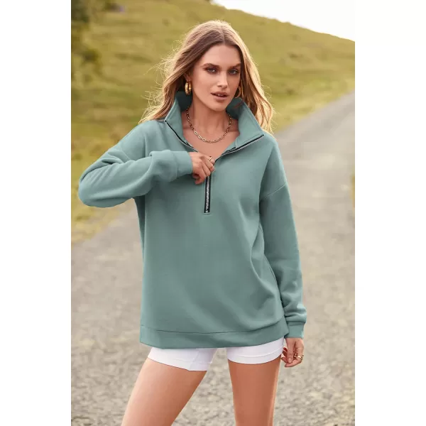 PRETTYGARDEN Womens Causal 14 Zip Pullover Long Sleeve Collar Sweatshirts Solid Activewear Running JacketGreen