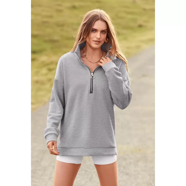 PRETTYGARDEN Womens Causal 14 Zip Pullover Long Sleeve Collar Sweatshirts Solid Activewear Running JacketGrey