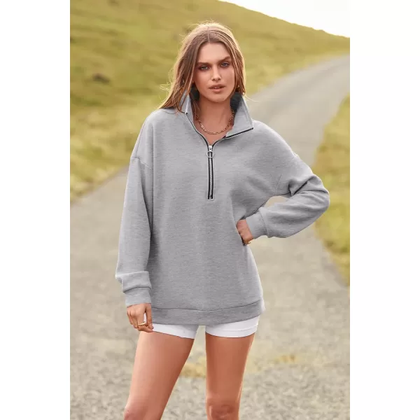 PRETTYGARDEN Womens Causal 14 Zip Pullover Long Sleeve Collar Sweatshirts Solid Activewear Running JacketGrey