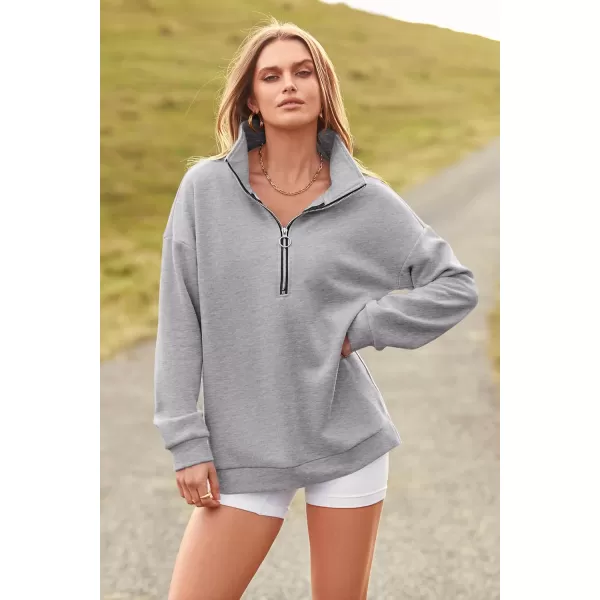 PRETTYGARDEN Womens Causal 14 Zip Pullover Long Sleeve Collar Sweatshirts Solid Activewear Running JacketGrey