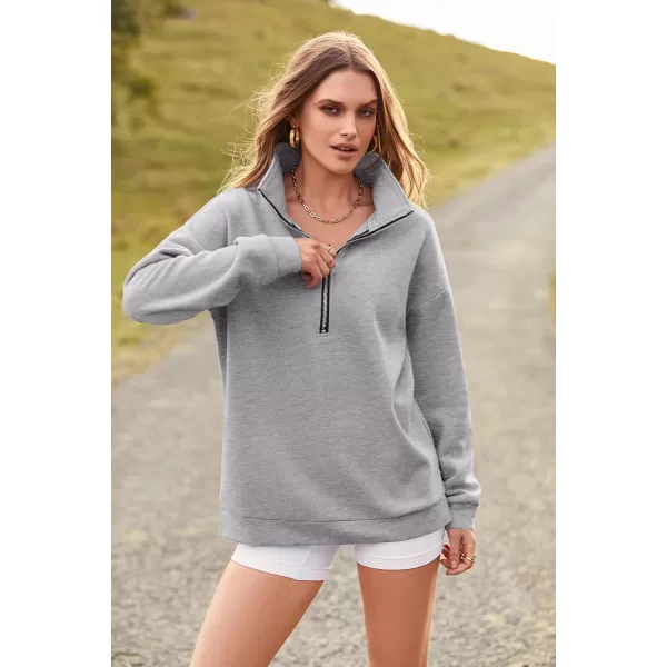 PRETTYGARDEN Womens Causal 14 Zip Pullover Long Sleeve Collar Sweatshirts Solid Activewear Running JacketGrey