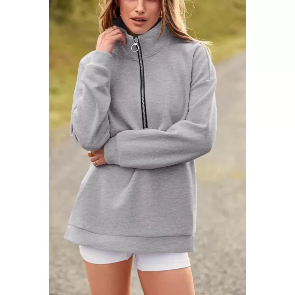 PRETTYGARDEN Womens Causal 14 Zip Pullover Long Sleeve Collar Sweatshirts Solid Activewear Running JacketGrey