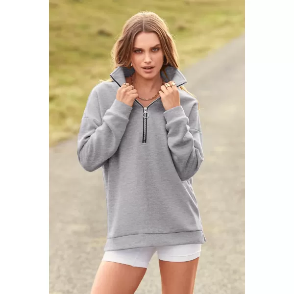 PRETTYGARDEN Womens Causal 14 Zip Pullover Long Sleeve Collar Sweatshirts Solid Activewear Running JacketGrey