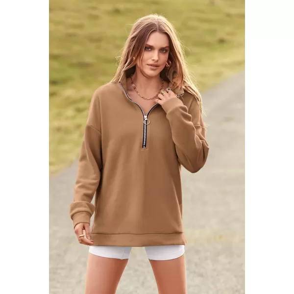 PRETTYGARDEN Womens Causal 14 Zip Pullover Long Sleeve Collar Sweatshirts Solid Activewear Running JacketKhaki