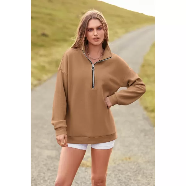 PRETTYGARDEN Womens Causal 14 Zip Pullover Long Sleeve Collar Sweatshirts Solid Activewear Running JacketKhaki
