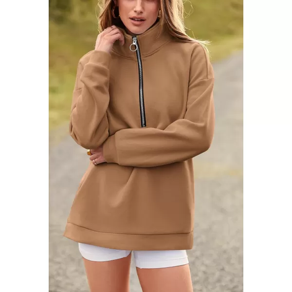 PRETTYGARDEN Womens Causal 14 Zip Pullover Long Sleeve Collar Sweatshirts Solid Activewear Running JacketKhaki