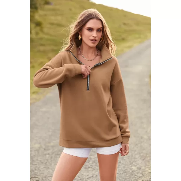 PRETTYGARDEN Womens Causal 14 Zip Pullover Long Sleeve Collar Sweatshirts Solid Activewear Running JacketKhaki