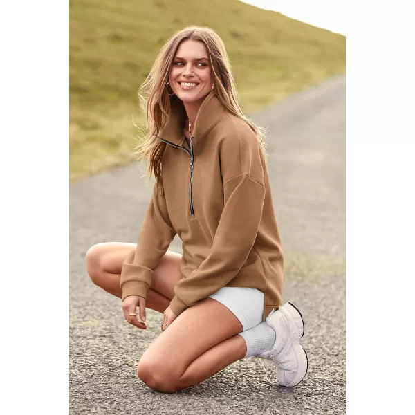 PRETTYGARDEN Womens Causal 14 Zip Pullover Long Sleeve Collar Sweatshirts Solid Activewear Running JacketKhaki