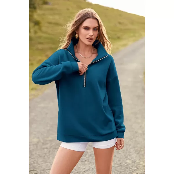 PRETTYGARDEN Womens Causal 14 Zip Pullover Long Sleeve Collar Sweatshirts Solid Activewear Running JacketLake Blue